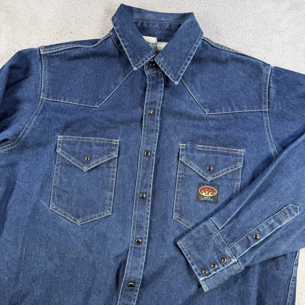 Rasco FR Shirt Mens 4XLT Blue Denim Pearl Snap Western Cowboy Flame Resistant